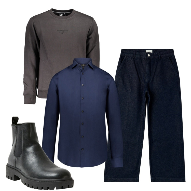 Outfit uomo - Blu notte. Stile Trendy per Tutti i giorni. Abbinamento con jeans, stivali e stivaletti, camicie, felpe.