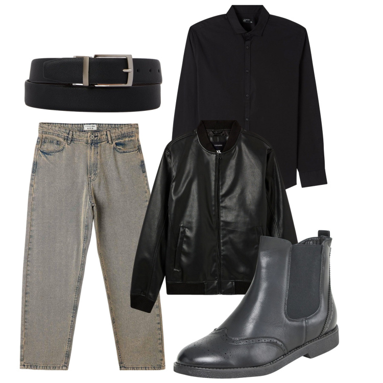 Outfit uomo - Cuore rock. Stile Urban per Serata speciale. Abbinamento con camicie, stivali e stivaletti, jeans, bomber, cinture.
