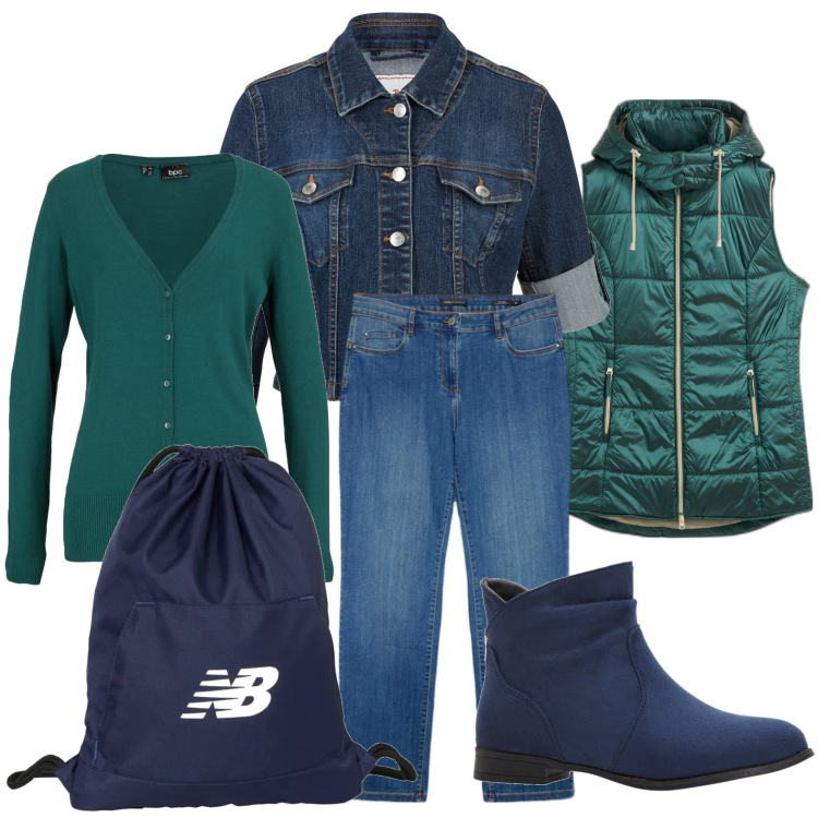 Outfit donna - Il gilet trapuntato. Stile Casual per Scuola/Università. Abbinamento con gilet, stivaletti, cardigans, blazer, zaini, jeans dritti.