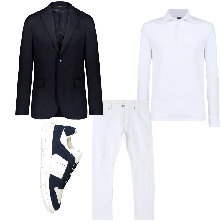 Outfit uomo - Due colori. Stile Business/Elegante per Ufficio. Abbinamento con jeans strappati, giacche, polo, sneakers.