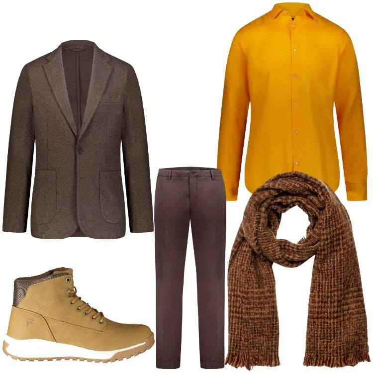 Outfit uomo - Le magie dell´autunno. Stile Business/Elegante per Ufficio. Abbinamento con pantaloni, camicie, sciarpe, giacche, stivali.