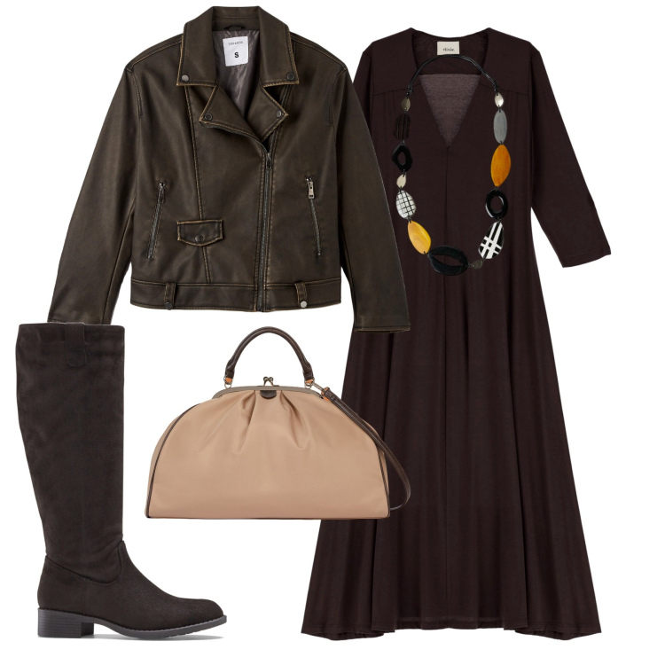 Outfit donna - Deep Brown. Stile Trendy per Tutti i giorni. Abbinamento con stivali, giacche, vestiti lunghi, borse a spalla, collane.
