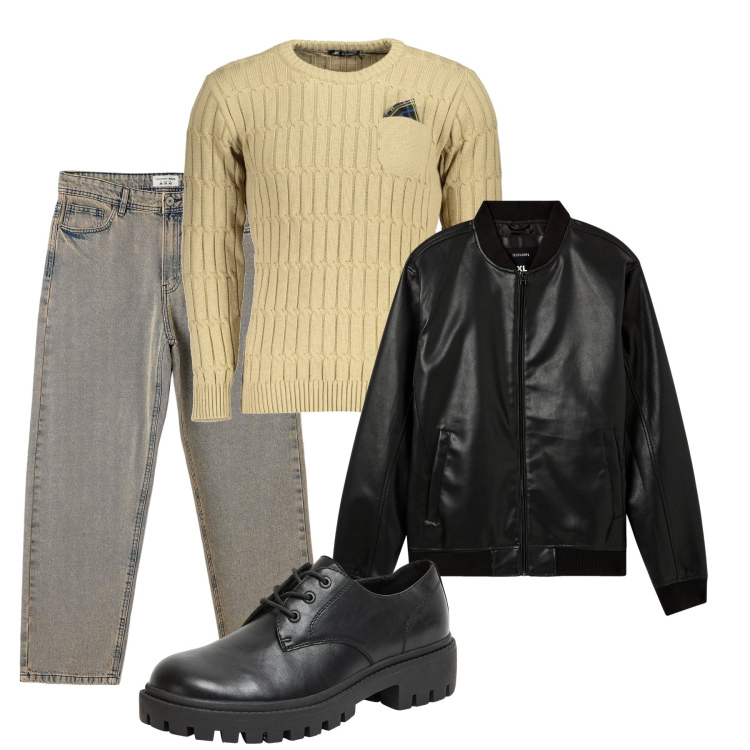 Outfit uomo - I jeans greige. Stile Urban per Tutti i giorni. Abbinamento con scarpe stringate, bomber, jeans, maglieria.