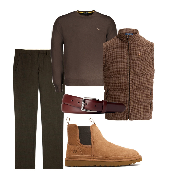 Outfit uomo - Marroni e castagne. Stile Casual per Tutti i giorni. Abbinamento con cinture, maglieria, pantaloni, stivali, maglieria.