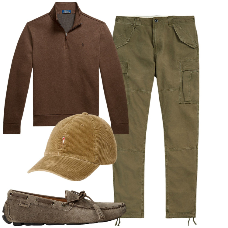 Outfit uomo - Total look #1980573. Stile Casual per Tutti i giorni. Abbinamento con scarpe stringate, cappelli, pantaloni cargo, pullovers.