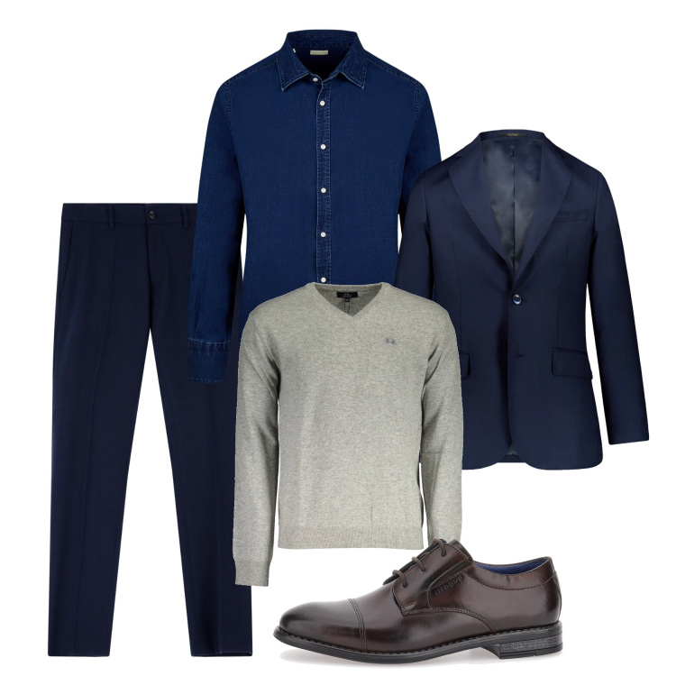 Outfit uomo - City. Stile Casual per Tutti i giorni. Abbinamento con pantaloni, scarpe stringate, maglieria, giacche, camicie.