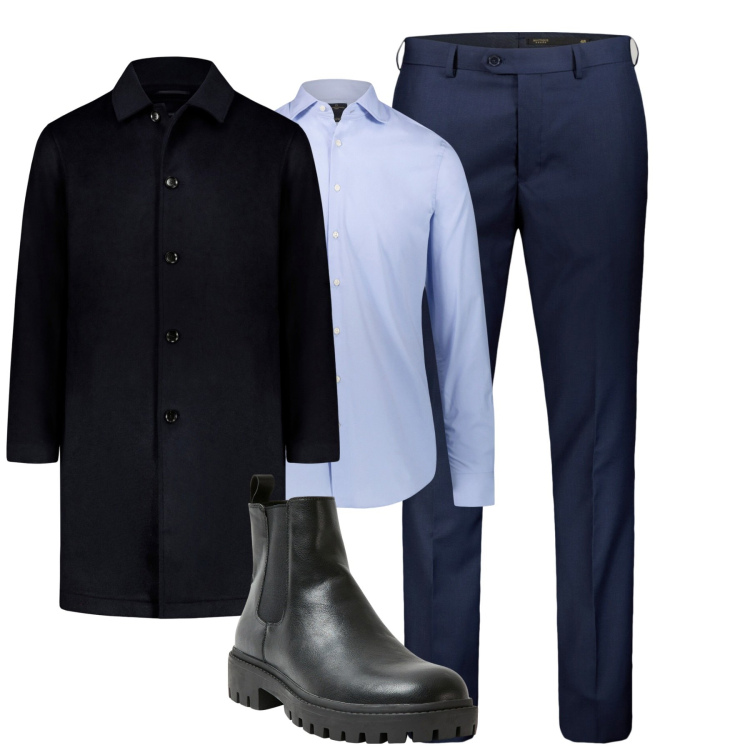 Outfit uomo - Total look #1980602. Stile Urban per Tutti i giorni. Abbinamento con stivali e stivaletti, camicie, cappotti, pantaloni.