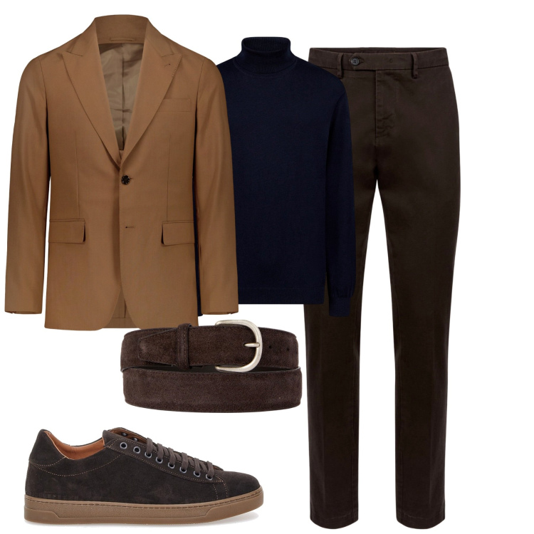 Outfit uomo - City. Stile Urban per Tutti i giorni. Abbinamento con cinture, abiti, pantaloni chino, scarpe stringate, maglieria.