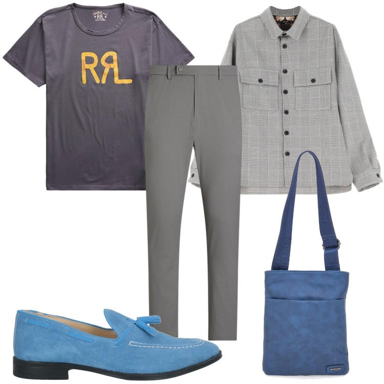 Outfit uomo - Total look #1980642. Stile Trendy per Tutti i giorni. Abbinamento con scarpe stringate, camicie, t-shirt, pantaloni, portafogli.