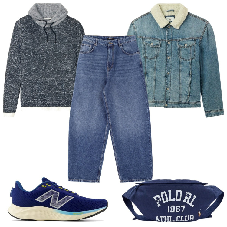 Outfit uomo - Total look #1980652. Stile Trendy per Tutti i giorni. Abbinamento con maglieria, giacche, sneakers, jeans, borse sportive.