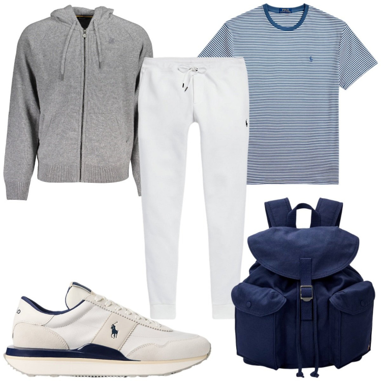 Outfit uomo - Total look #1980657. Stile Trendy per Sport. Abbinamento con t-shirt, pantaloni, borse sportive, sneakers, cardigans.