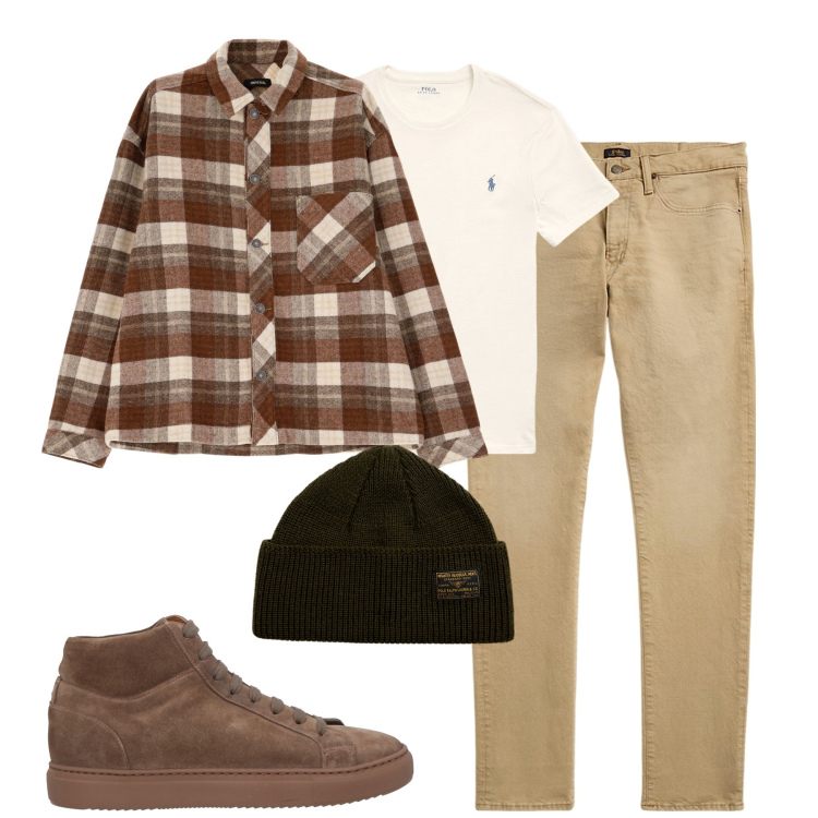 Outfit uomo - Total look #1980699. Stile Casual per Tutti i giorni. Abbinamento con sneakers alte, camicie, jeans, berretti, t-shirt.