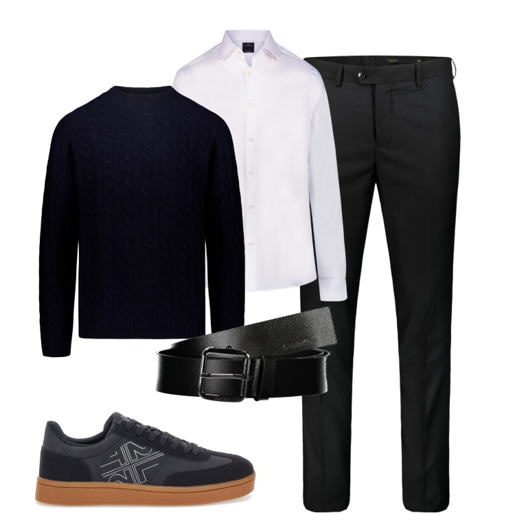 Outfit uomo - City. Stile Urban per Tutti i giorni. Abbinamento con camicie, sneakers, maglieria, pantaloni, cinture.