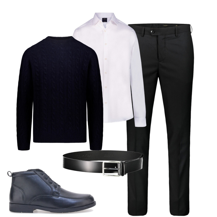 Outfit uomo - Black and White. Stile Urban per Tutti i giorni. Abbinamento con camicie, scarpe stringate, maglieria, pantaloni, cinture.