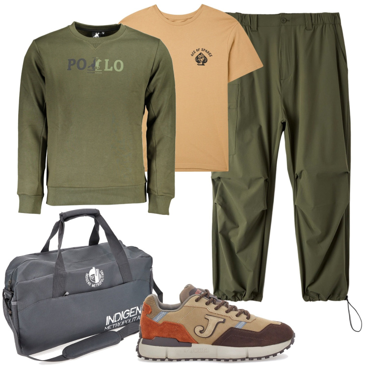 Outfit uomo - Weekend. Stile Casual per Tutti i giorni. Abbinamento con pantaloni, t-shirt, borse sportive, sneakers, felpe.