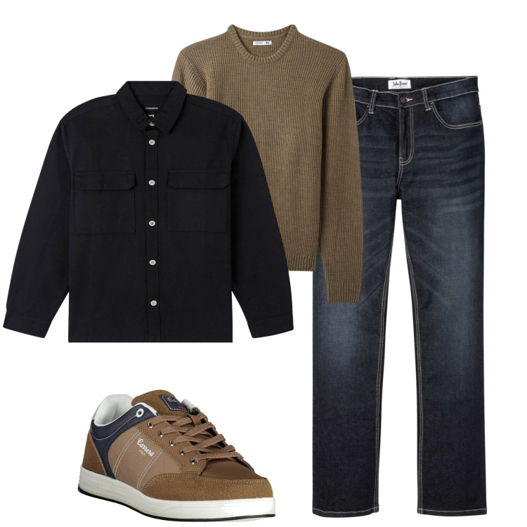 Outfit uomo - Ottobre. Stile Casual per Tutti i giorni. Abbinamento con jeans bootcut, cappotti, maglieria, sneakers.