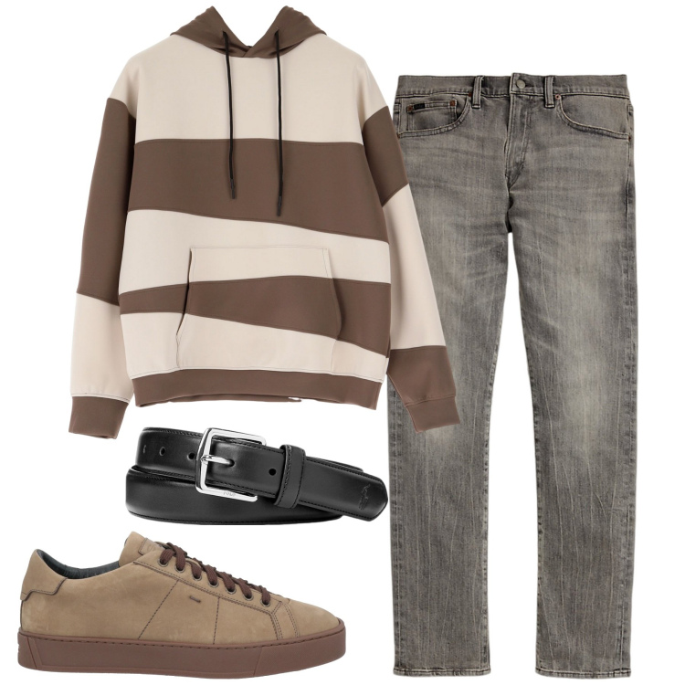 Outfit uomo - Casual. Stile Casual per Tutti i giorni. Abbinamento con sneakers, felpe con cappuccio, cinture, jeans.