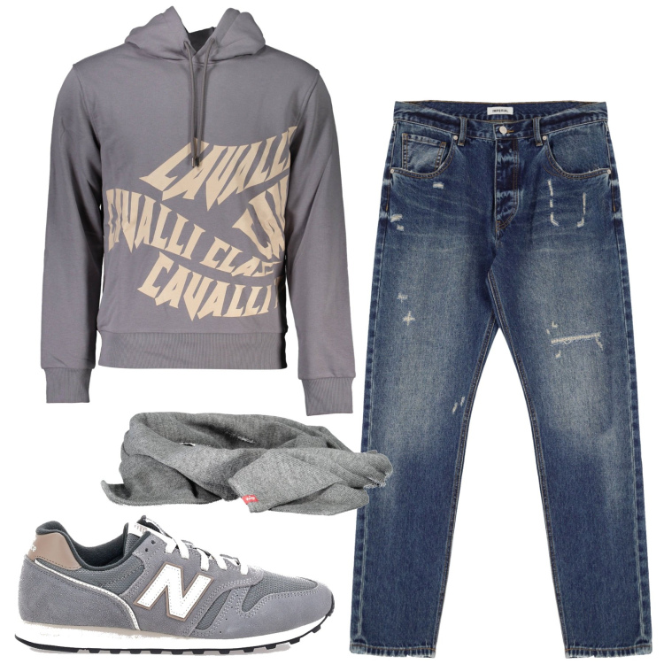 Outfit uomo - Ottobre. Stile Casual per Tutti i giorni. Abbinamento con jeans dritti, sneakers, sciarpe, felpe con cappuccio.