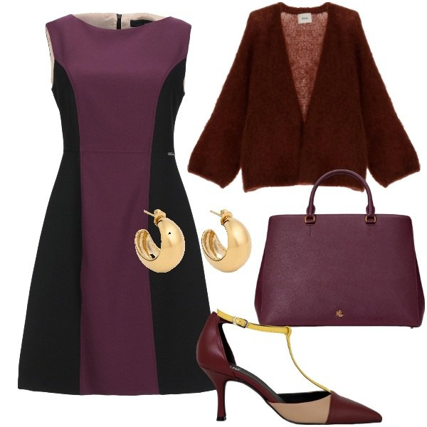 Outfit donna - Golfino come giacca. Stile Bon Ton per Ufficio. Abbinamento con vestiti corti, décolleté, cardigans, borse a mano, orecchini.