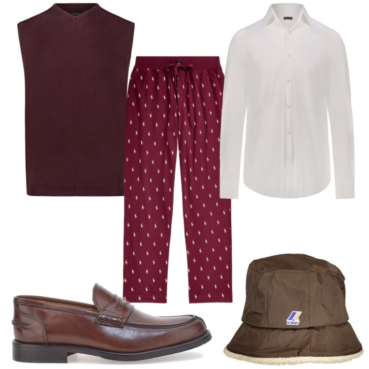 Outfit uomo - Total look #1980793. Stile Trendy per Tutti i giorni. Abbinamento con pantaloni, scarpe stringate, camicie, gilet, cappelli.