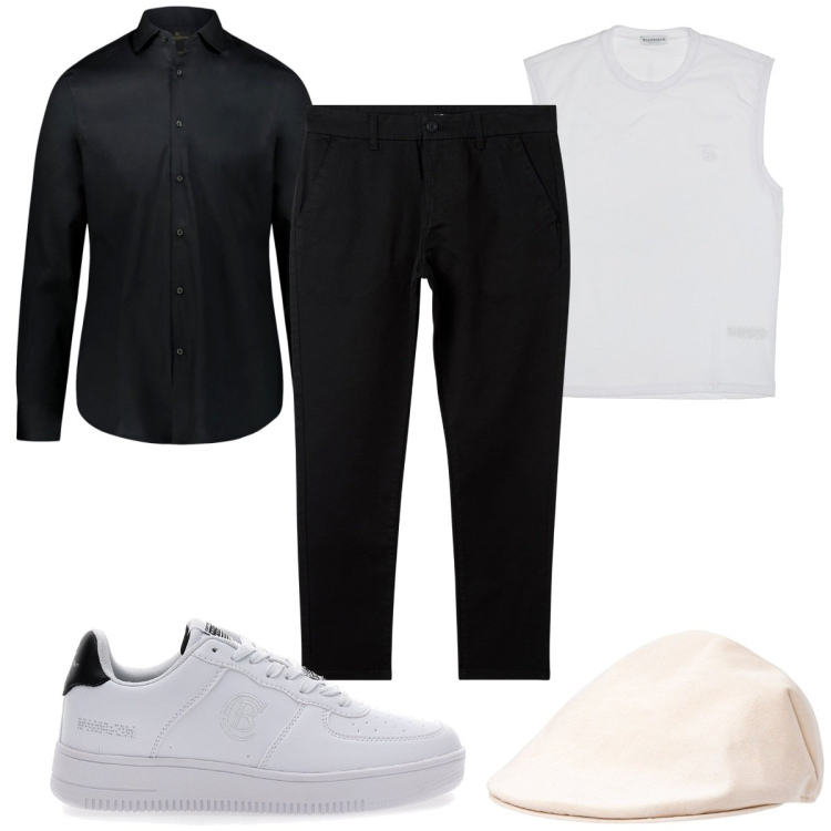 Outfit uomo - Total look #1980813. Stile Trendy per Tutti i giorni. Abbinamento con pantaloni chino, camicie, cappelli e berretti, t-shirt, sneakers.
