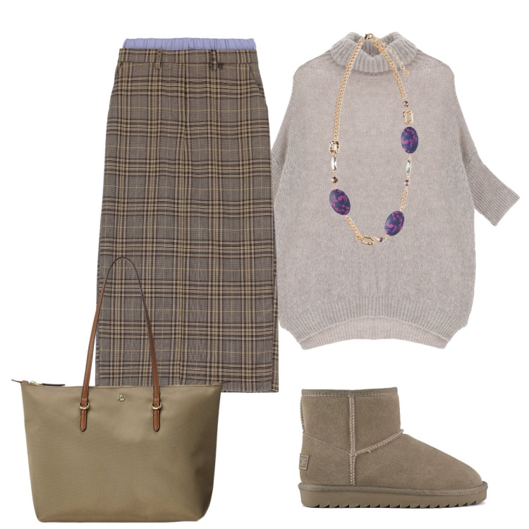 Outfit donna - La maglia oversize. Stile Minimal per Tutti i giorni. Abbinamento con maglieria, gonne lunghe, borse tote, stivali, ciondoli.