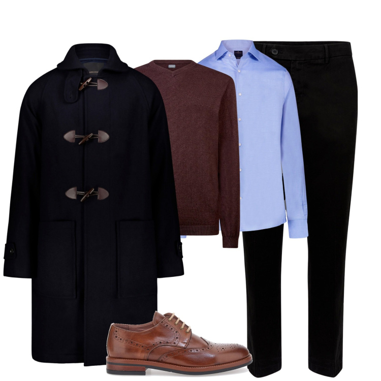 Outfit uomo - Total look #1980849. Stile Urban per Tutti i giorni. Abbinamento con camicie, pantaloni chino, maglieria, montgomery, scarpe stringate.