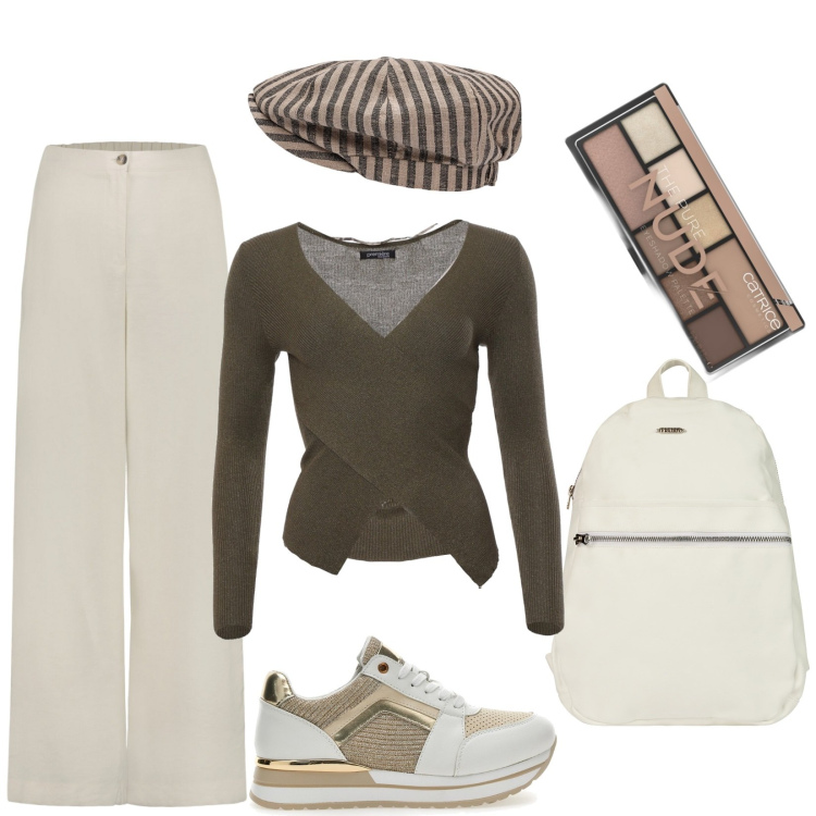 Outfit donna - Total look #1980852. Stile Casual per Tutti i giorni. Abbinamento con ombretti, maglieria, zaini, pantaloni, sneakers, cappelli.