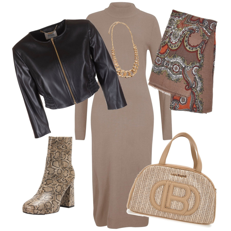 Outfit donna - Adatto a mille occasioni. Stile Urban per Tutti i giorni. Abbinamento con vestiti, stivaletti, blazer, foulard, collane, borse a mano.