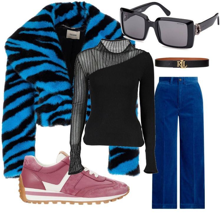 Outfit donna - Tigre urbana. Stile Urban per Tutti i giorni. Abbinamento con blazer, cinture, pantaloni, sneakers, occhiali da sole, maglieria.