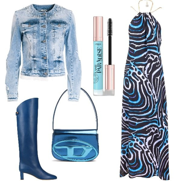 Outfit donna - vestito animalier. Stile Casual chic per Serata fuori. Abbinamento con stivali, mascara, vestiti senza maniche, giacche, borse a spalla.
