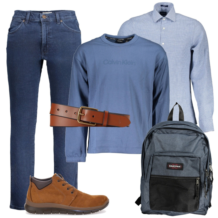 Outfit uomo - Total look #1980942. Stile Casual per Tutti i giorni. Abbinamento con cinture, scarpe stringate, felpe, camicie, jeans, borse sportive.