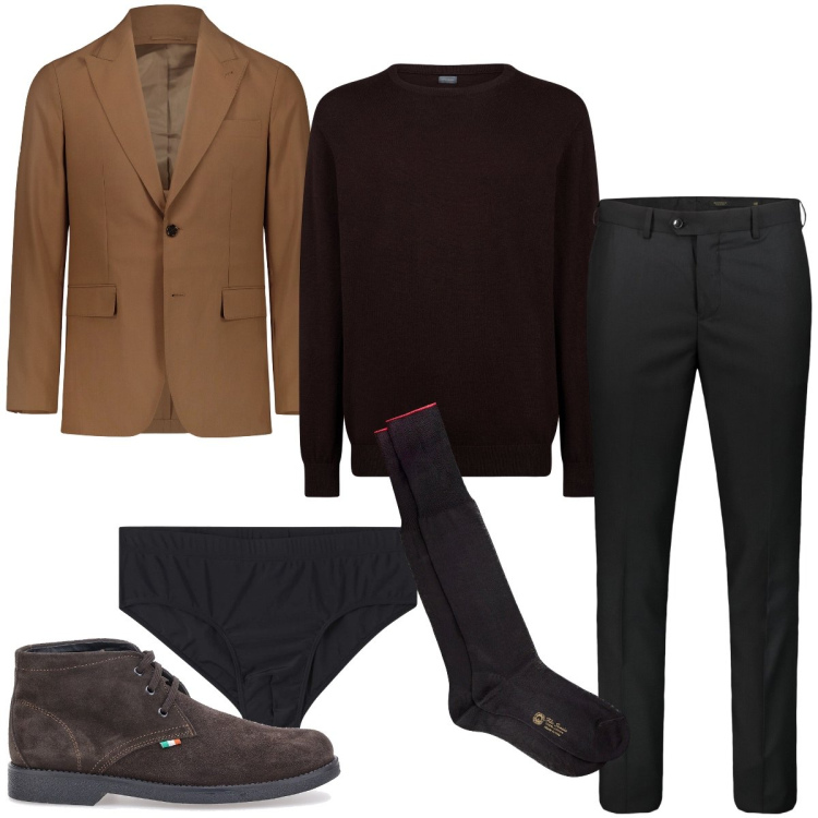 Outfit uomo - Gli scarponcini scamosciati. Stile Business/Elegante per Cerimonia. Abbinamento con costumi, maglieria, abiti, calzini, pantaloni, scarpe stringate.
