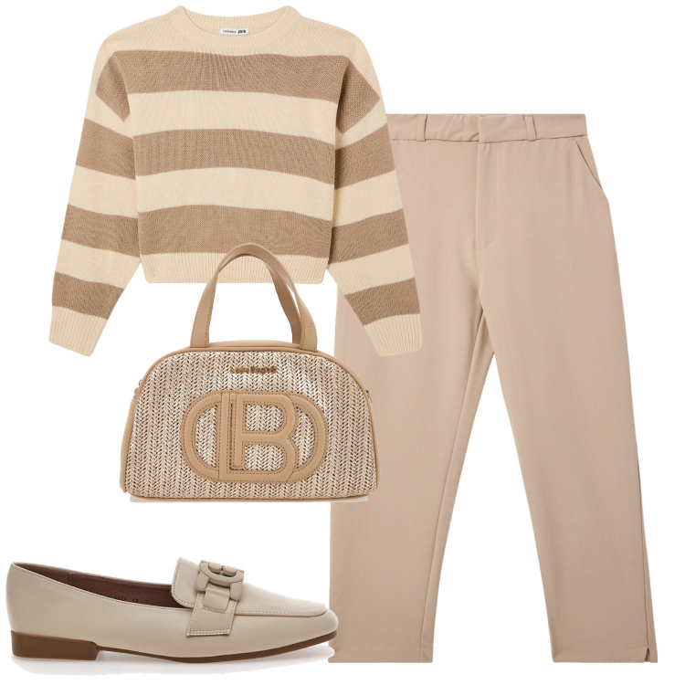 Outfit donna - Ottobre. Stile Basic per Tutti i giorni. Abbinamento con maglieria, pantaloni chino, mocassini, borse a mano.