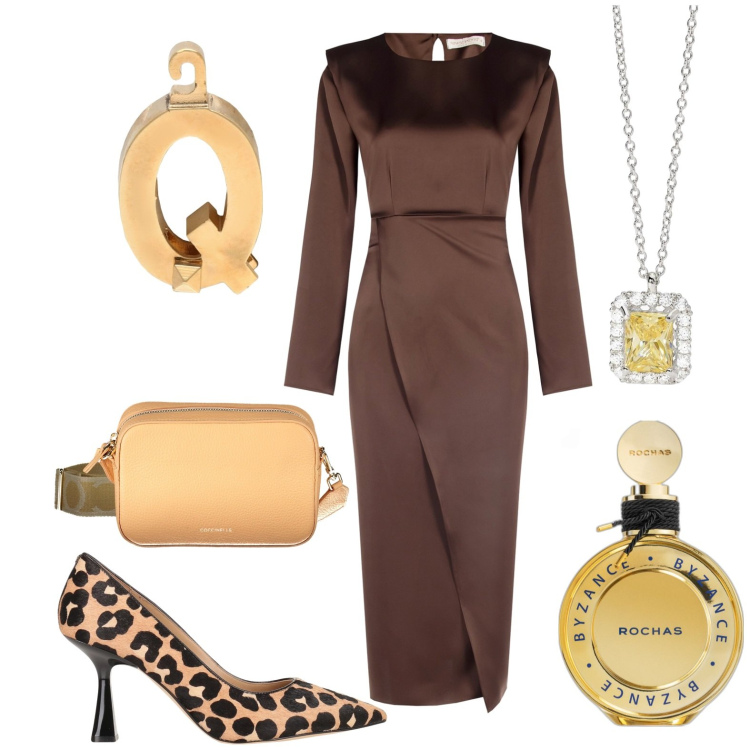 Outfit donna - Total look #1980971. Stile Chic per Serata fuori. Abbinamento con ciondoli, décolleté, profumi, collane, vestiti midi/longuette, borse a tracolla.