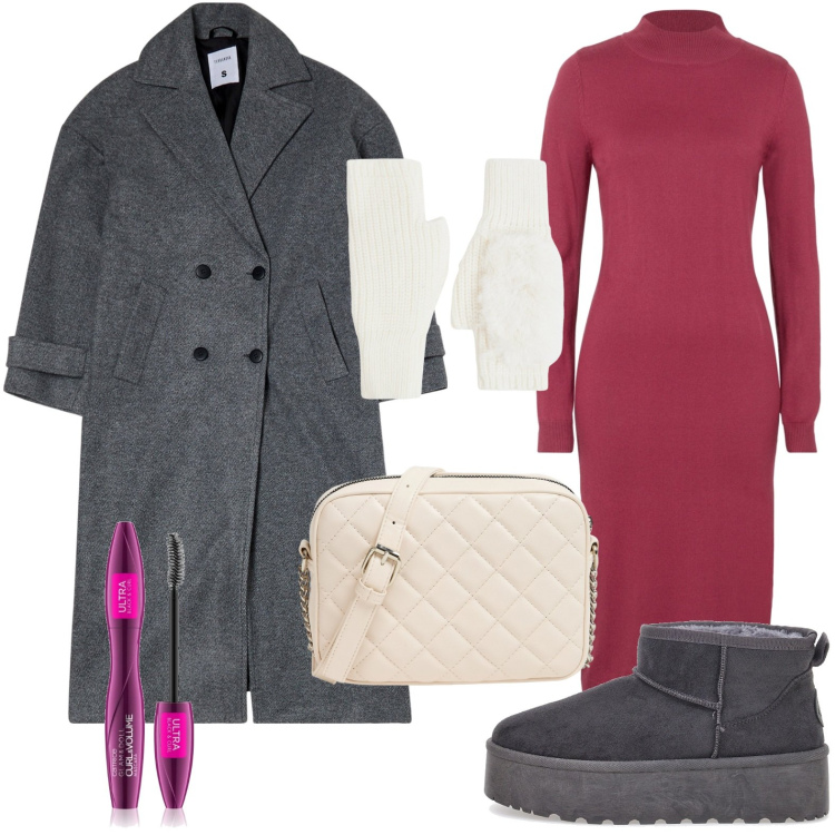 Outfit donna - I guanti manopola. Stile Casual per Scuola/Università. Abbinamento con vestiti, mascara, cappotti, borse a tracolla, guanti, stivali da neve.