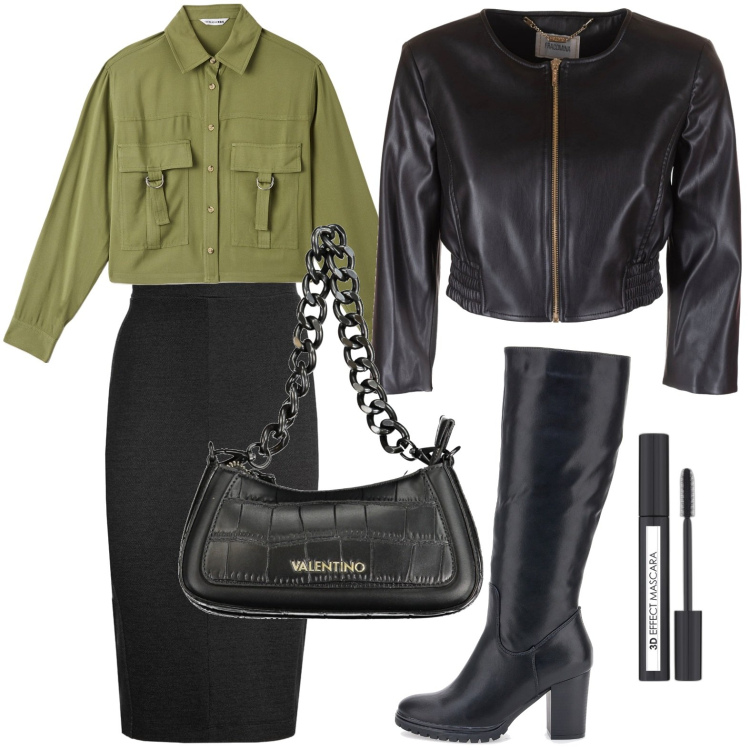 Outfit donna - Moderna con la bags valentino. Stile Rock per Ufficio. Abbinamento con mascara, camicie, blazer, gonne lunghe, stivali, borse a spalla.