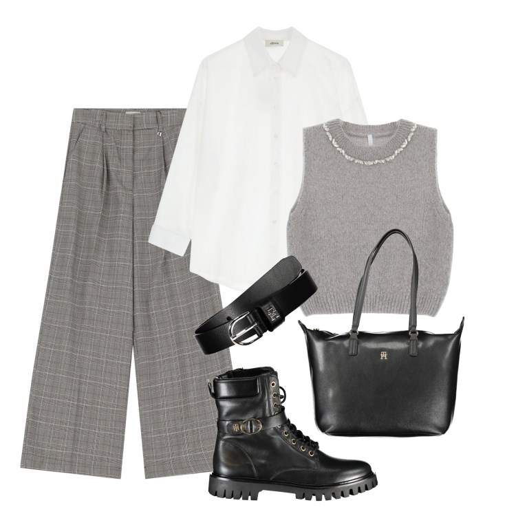 Outfit donna - Il grande ritorno, il gilet. Stile Casual chic per Tutti i giorni. Abbinamento con maglieria, camicie, pantaloni a palazzo, stivali, cinture, borse a spalla.