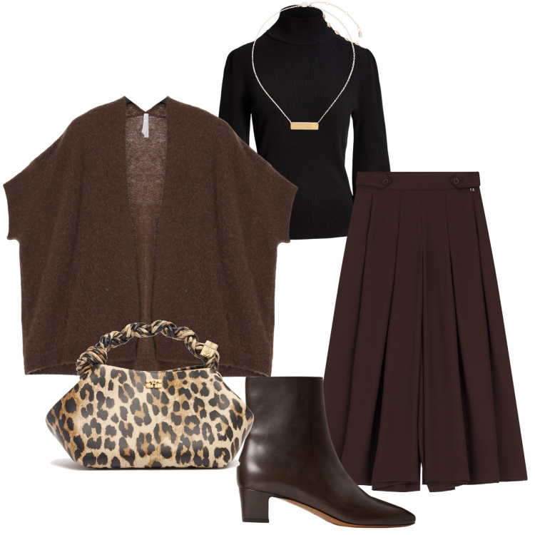 Outfit donna - La borsa animalier. Stile Casual chic per Ufficio. Abbinamento con cardigans, gonne, maglieria, stivaletti, ciondoli, borse a mano.
