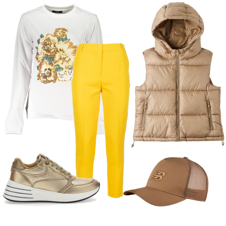 Outfit donna - Total look #1981084. Stile Casual per Sport. Abbinamento con piumini, cappelli con visiera, pantaloni, sneakers, felpe.