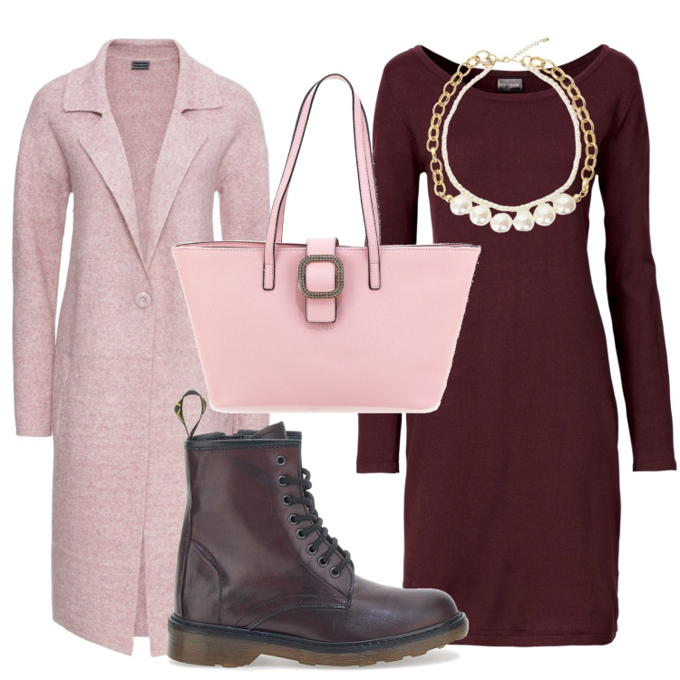Outfit donna - La borsa colorata per l\'autunno. Stile Glamour per Serata fuori. Abbinamento con vestiti lunghi, cappotti, collane, borse a spalla, anfibi.