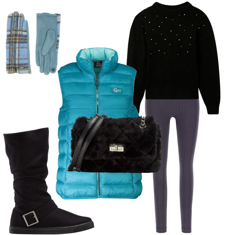 Outfit donna - Stivale dal passo felpato. Stile Trendy per Tutti i giorni. Abbinamento con stivali, borse a spalla, maglieria, pantaloni, blazer, guanti.