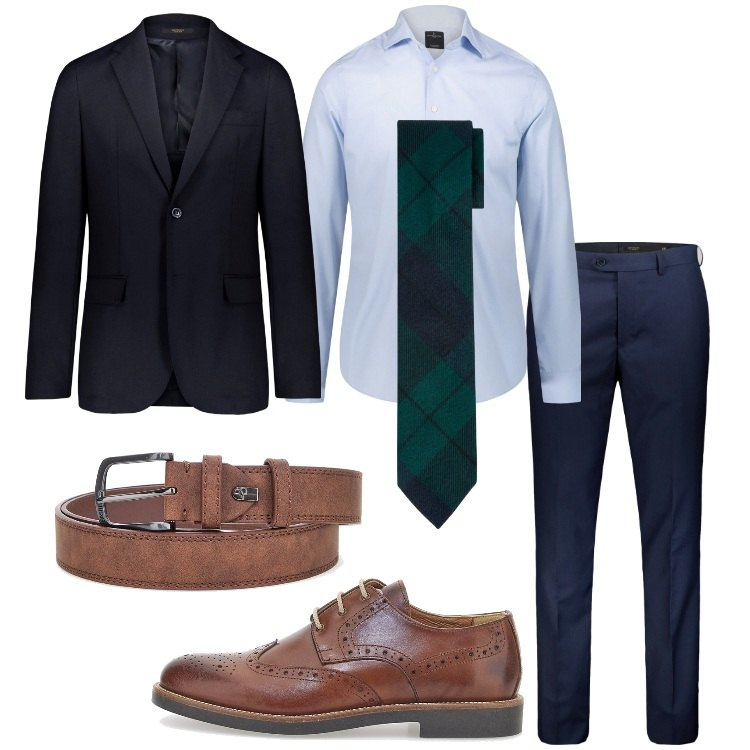 Outfit uomo - Cerimonia a ottobre. Stile Business/Elegante per Cerimonia. Abbinamento con giacche, camicie, pantaloni, cinture, scarpe stringate, cravatte.