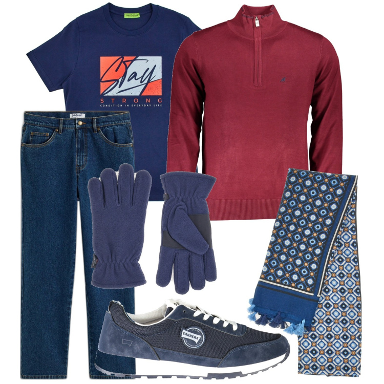 Outfit uomo - La t-shirt per il weekend. Stile Urban per Tutti i giorni. Abbinamento con jeans dritti, guanti, sciarpe, t-shirt, maglieria, sneakers.