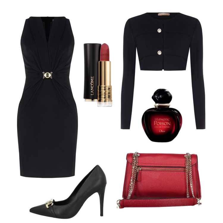 Outfit donna - Una cena importante. Stile Chic per Serata fuori. Abbinamento con décolleté, profumi, rossetti, vestiti a tubino, blazer, borse a spalla.