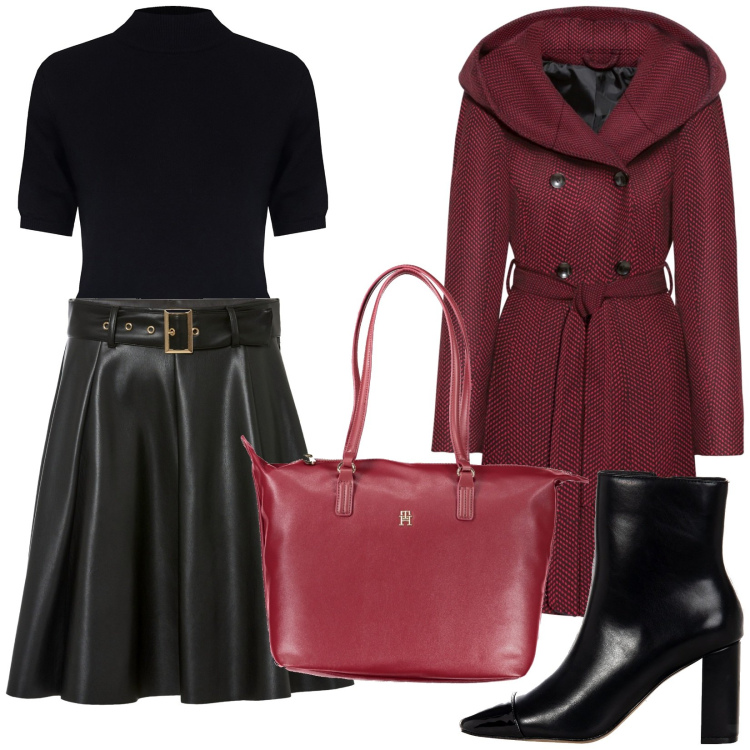 Outfit donna - Total look #1981262. Stile Chic per Ufficio. Abbinamento con cappotti, gonne, maglieria, stivaletti, borse a spalla.