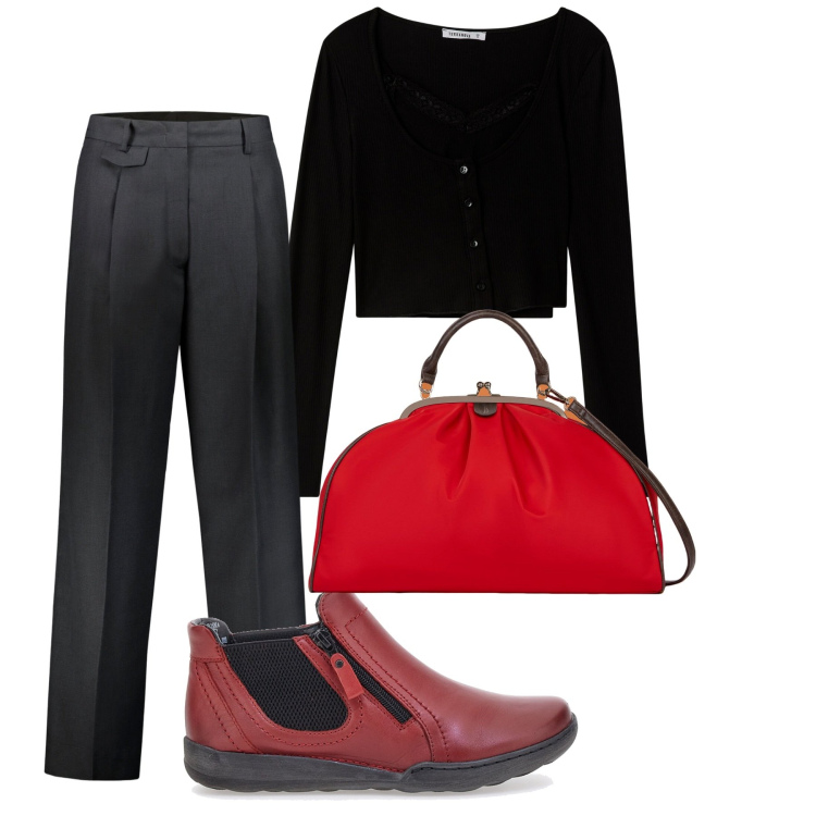 Outfit donna - City. Stile Bon Ton per Tutti i giorni. Abbinamento con cardigans, stivaletti, pantaloni, borse a spalla.