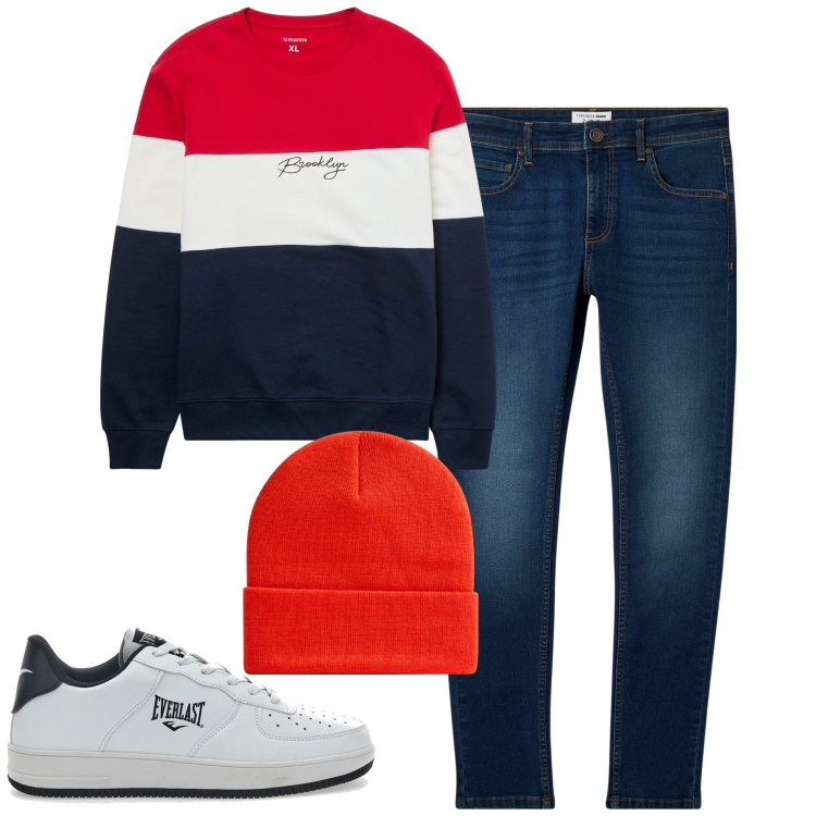 Outfit uomo - Total look #1981287. Stile Casual per Tutti i giorni. Abbinamento con felpe, jeans skinny, berretti, sneakers.