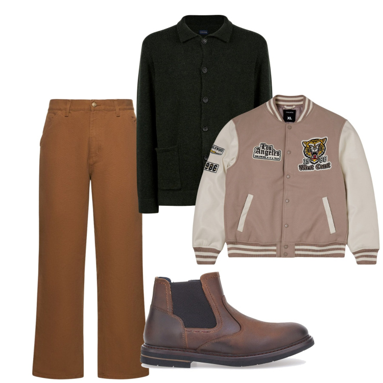 Outfit uomo - City. Stile Urban per Tutti i giorni. Abbinamento con bomber, jeans, stivali e stivaletti, cardigans.