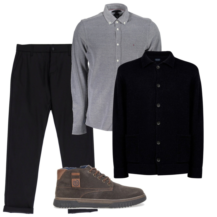 Outfit uomo - City. Stile Casual per Tutti i giorni. Abbinamento con pantaloni, scarpe stringate, camicie, cardigans.
